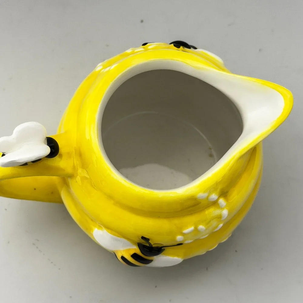Pier 1 Imports Bumblebee Beehive Creamer Pitcher Yellow Hand Painted Dolomite
